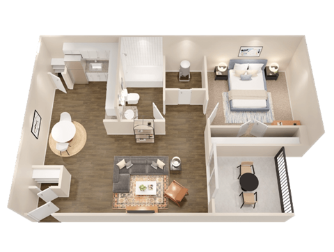 Floor plan for 1 bed, 1 bath, 805 sqft